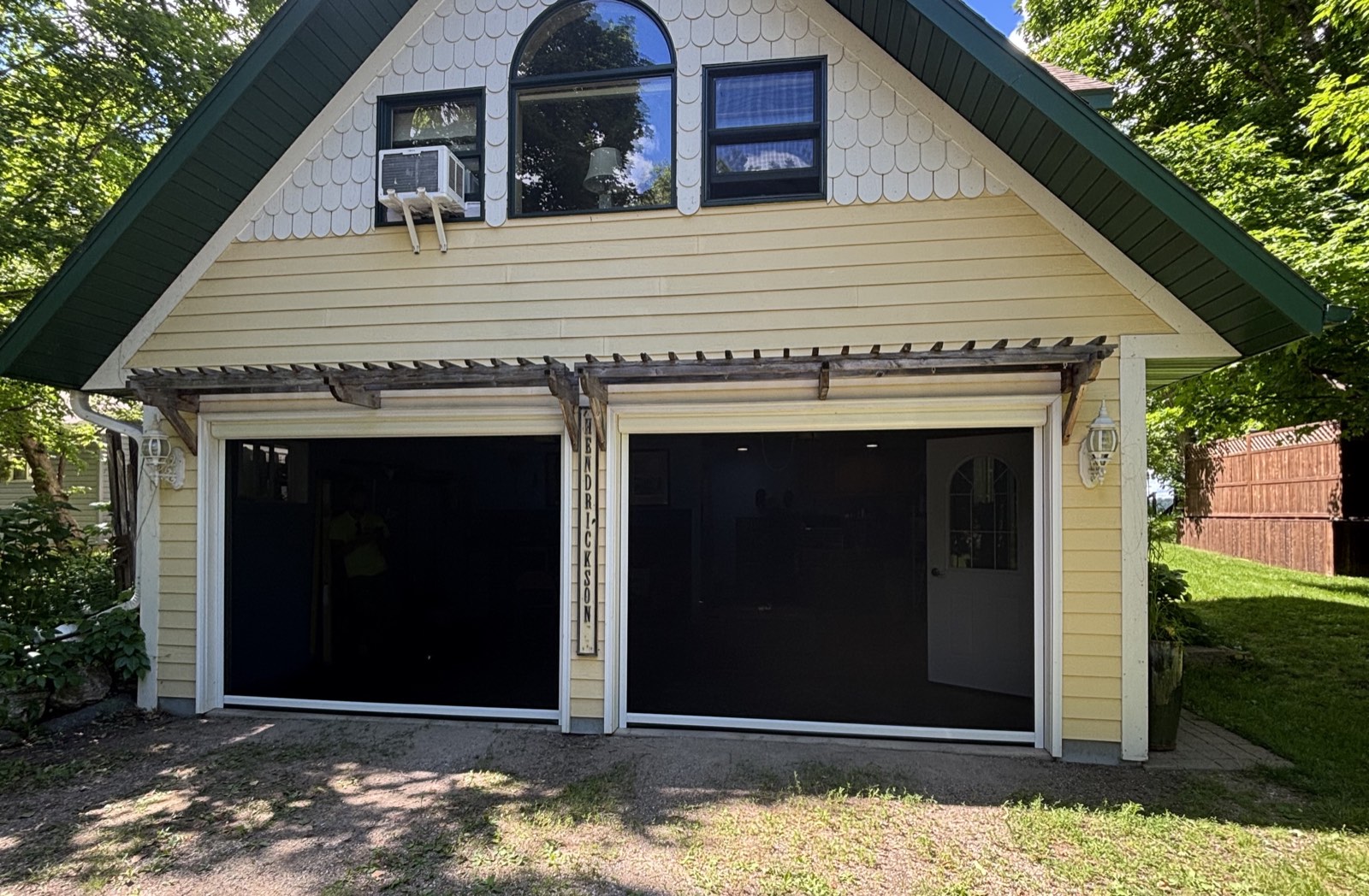 Garage screen installation, full exterior view